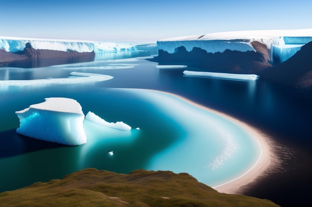 Foto gratuita un iceberg blu che galleggia in uno specchio d'acqua con un cielo blu sullo sfondo.
