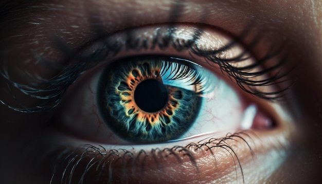 Free photo blue iris staring close up of human eye generated by ai