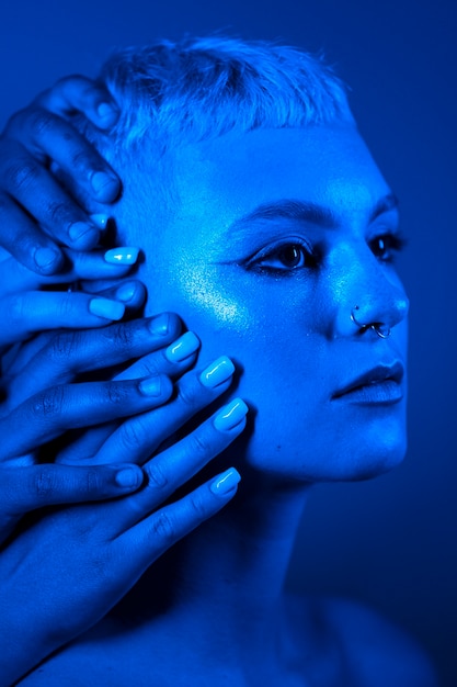 Blue light background portrait