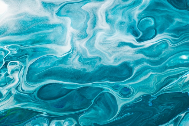 青い液体大理石の背景DIY流れるテクスチャ実験アート