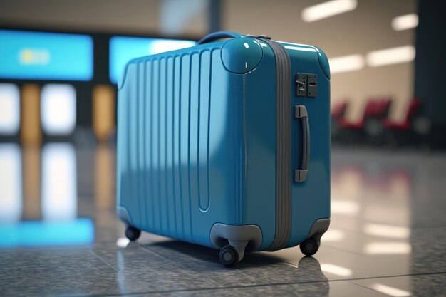 Blue luggage suitcase for travel and tourism Departure bag for journey and transport at the airport