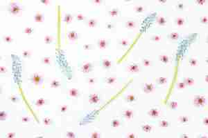 Free photo blue mascara with small pink flowers on white background