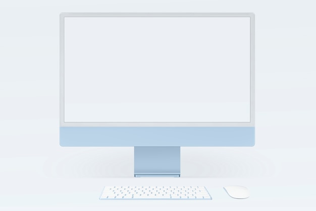 Free photo blue minimal computer desktop screen digital device with design space