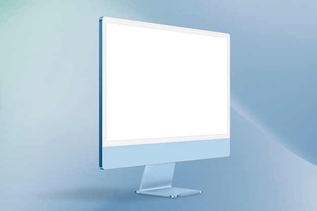 デザインスペースと青い最小限のコンピューターのデスクトップ画面のデジタルデバイス