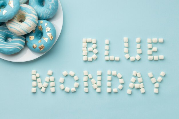 Blue monday arrangement with doughnuts