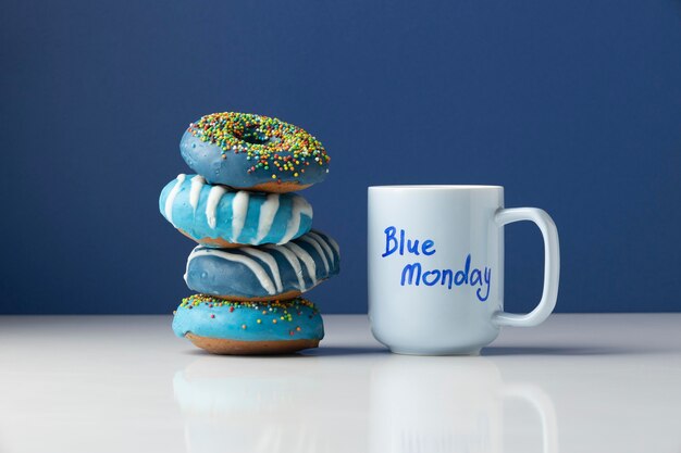 Blue monday arrangement with doughnuts