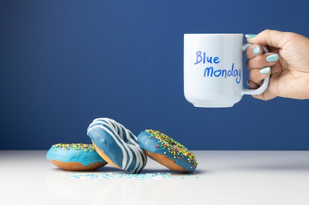 Blue monday arrangement with doughnuts