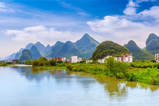 blue morning natural mountains bamboo