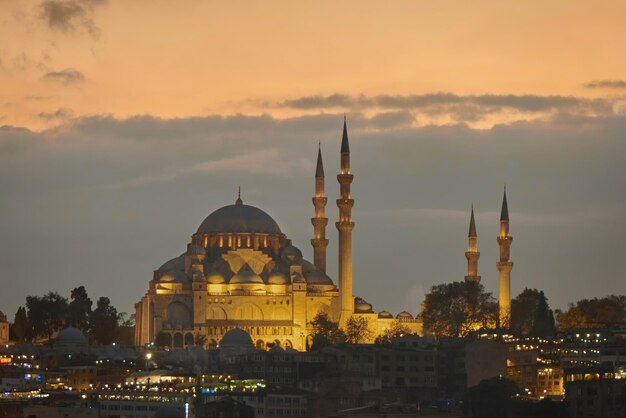 Голубая мечеть в ночном городе Стамбула Турции
