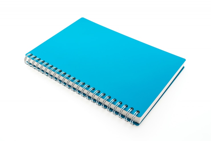 Free Photo blue notebook in a white background