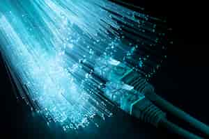Free photo blue optic fiber with ethernet cables