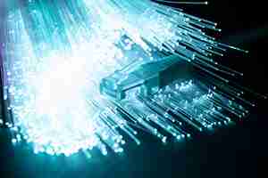 Free photo blue optic fiber with ethernet cables