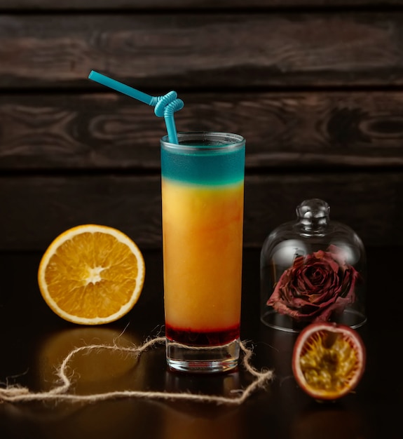 Blue orange cocktail on the table