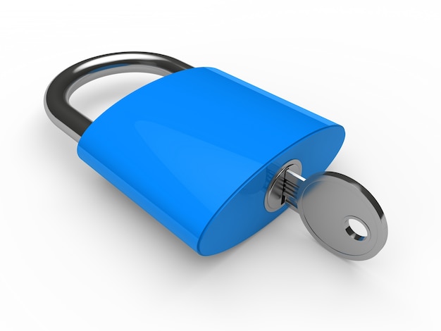 Blue padlock with a key