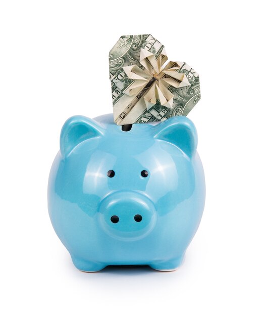 Premium Photo Blue Piggy Bank And Dollar Heart