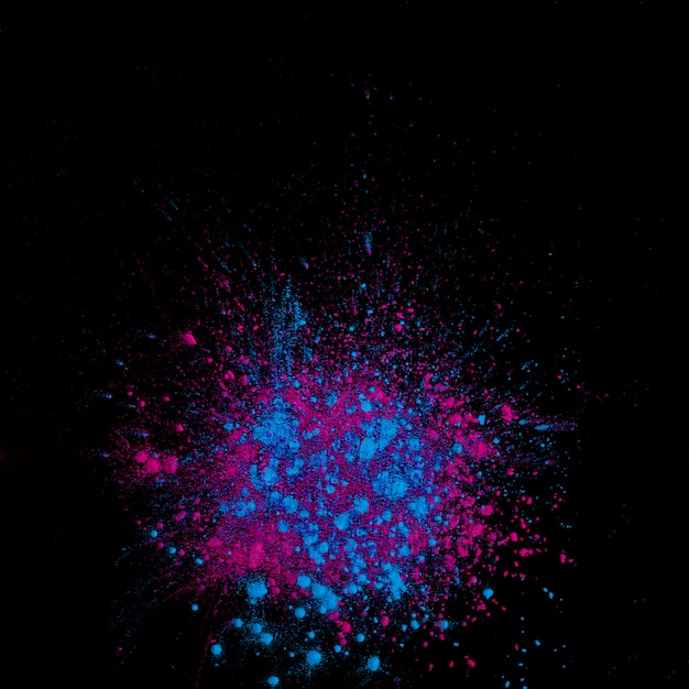 Blue and pink holi colored explosion against black background