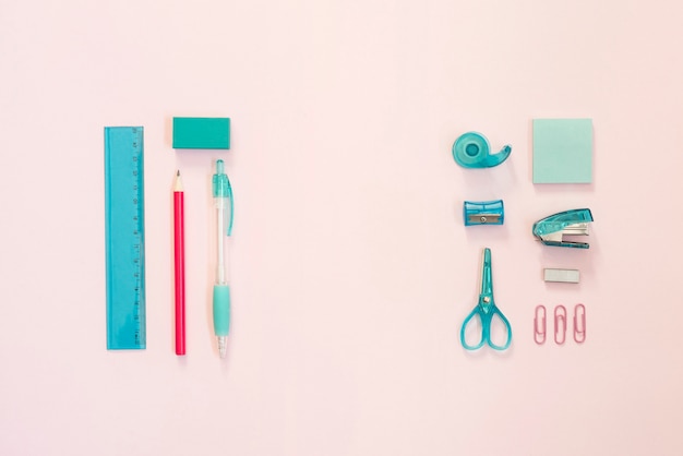 Blue and pink school supplies