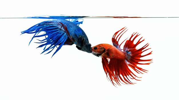 Blue and red betta fish, fighting fish isolated on white background