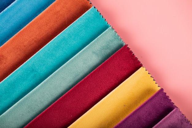 Blue,red and orange color tailoring leather tissues in catalog