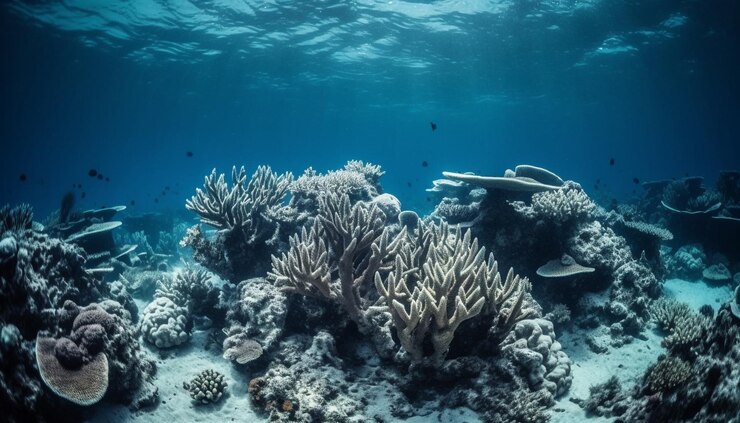Free Photo the blue reef fish school motion generated by ai