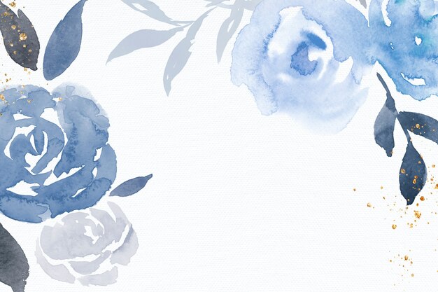 파란 장미 프레임 배경 겨울 수채화 그림