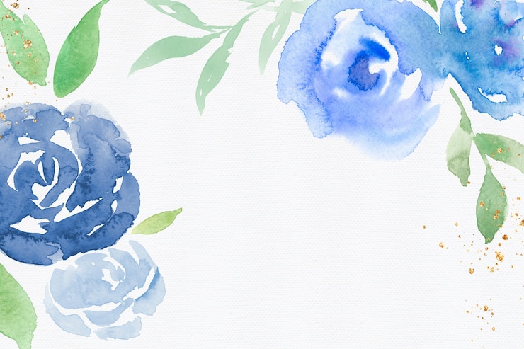 무료 Photo 파란 장미 프레임 배경 겨울 수채화 그림