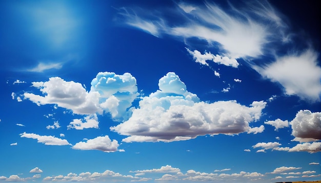 여름날 생성 AI에 푹신한 구름이 있는 푸른 하늘