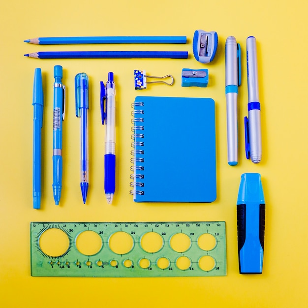 Blue stationery on yellow background