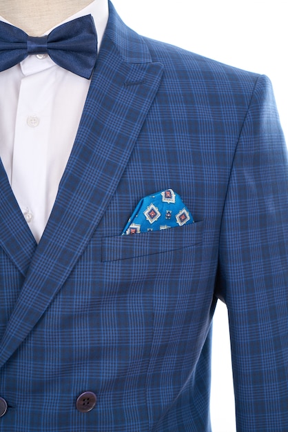 Blue suit with handkerchief in pocket