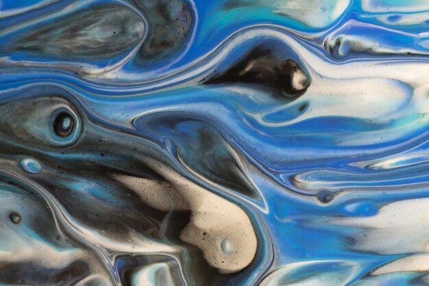 Синий с серебряным творческим абстрактным расписанным вручную фоном, мраморной текстурой, абстрактным океаном, акриловой живописью на холсте. современное искусство. современное искусство