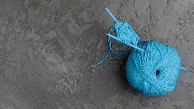 Blue Wool Yarn Ball With Copy Space