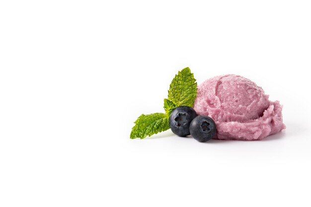흰색 배경 복사 공간에 고립 된 블루 베리 아이스크림 국자