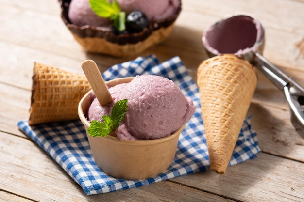 Blueberry ice cream scoops