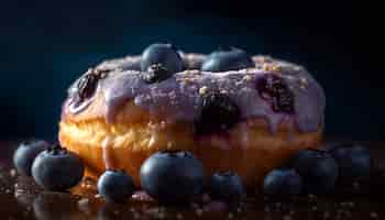 無料写真 aiが生成したフレッシュフルーツとクリームのブルーベリーパイ