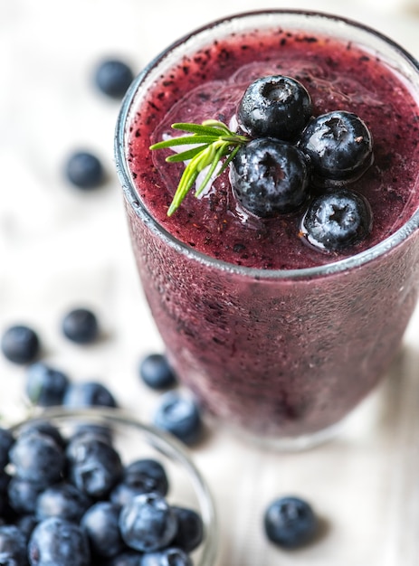 Blueberry smoothie close up shot