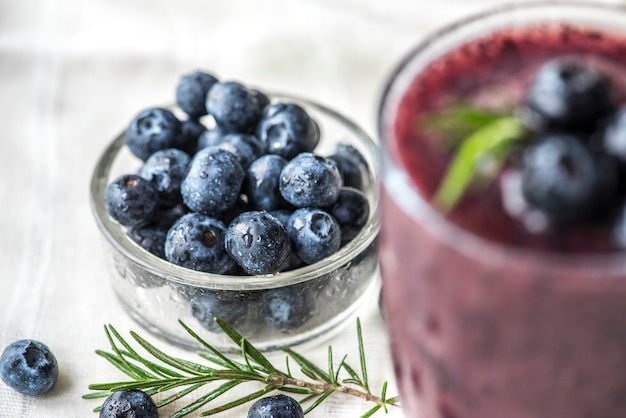 Blueberry smoothie close up shot