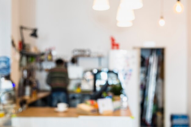 Blur or defocused image of coffee shop or cafeteria