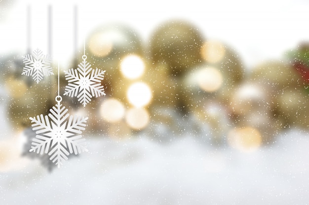 Blurred background, snowflakes, christmas