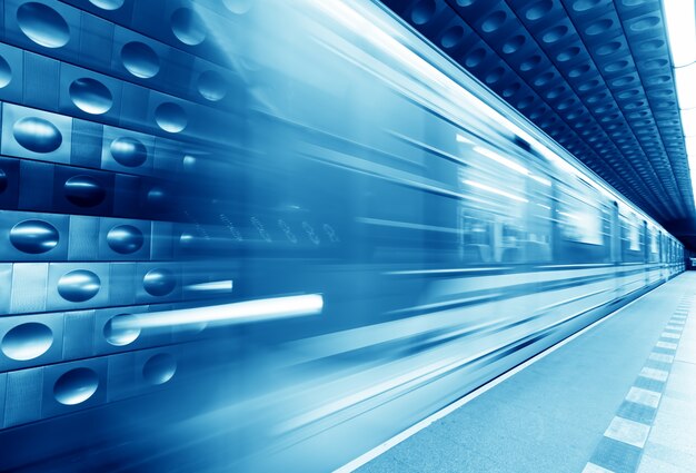 Blurred blue subway