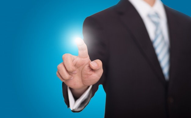 Blurred businessman with bright finger