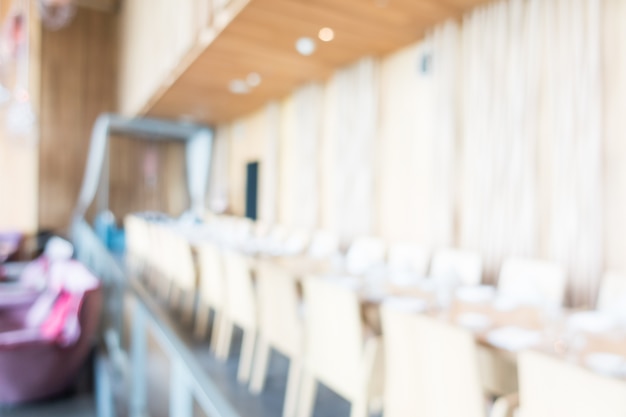 Blurred cafe with tables and wooden chairs