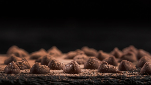 Blurred dark assortment with chocolate dessert