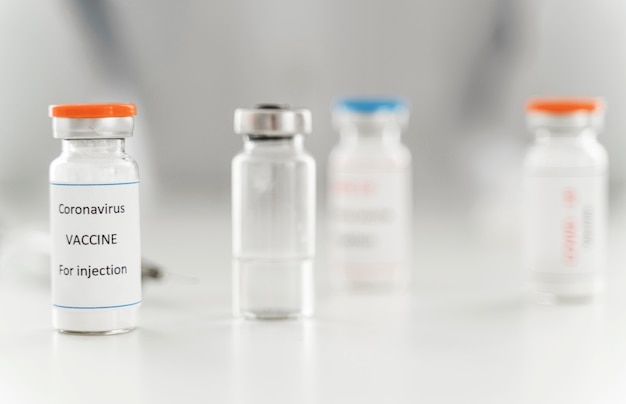 Blurred and focused vaccines recipients assortment