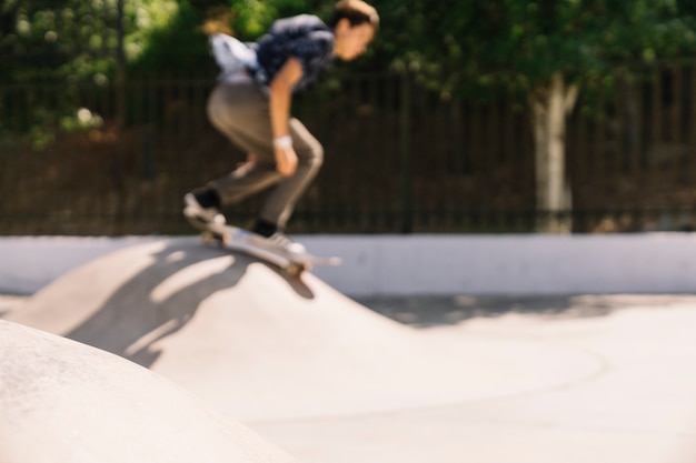 Free photo blurred image of boy skating