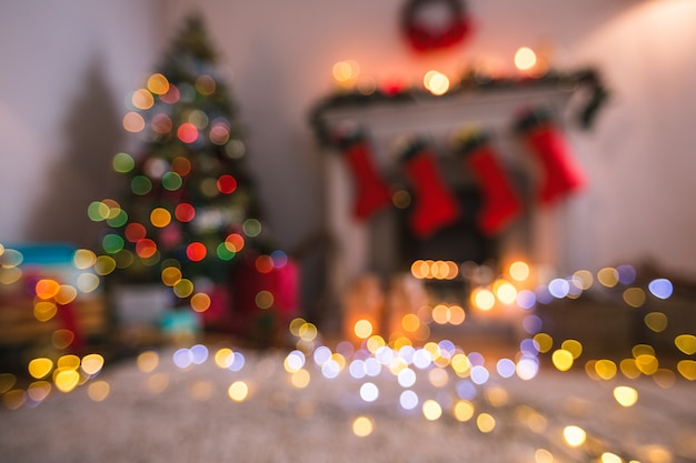 Blurred living room with colorful lights