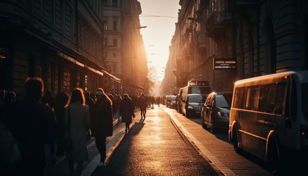 Foto gratuita la strada della città affollata di movimento sfocato ha illuminato la vita notturna generata dall'intelligenza artificiale