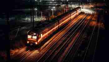 Free photo blurred motion of subway train in cityscape generated by ai