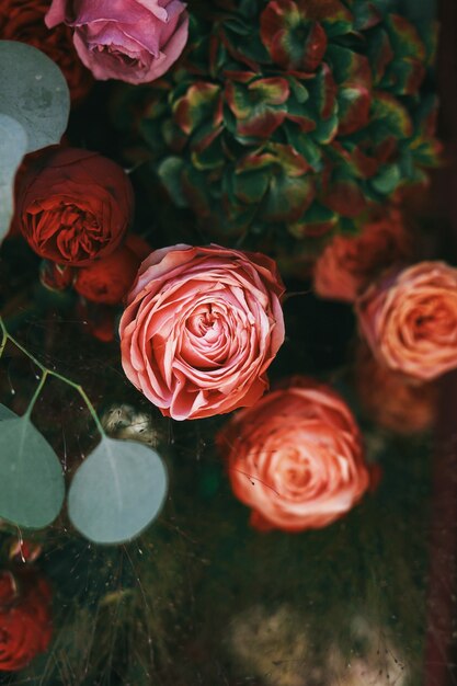 Blurred picture of beautiful pink roses in bouquet