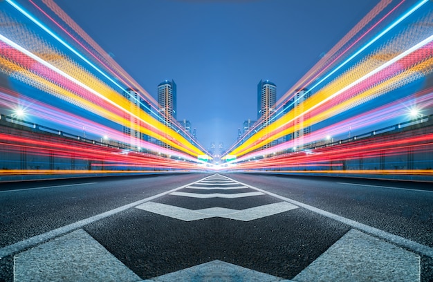 blurred traffic light trails on road