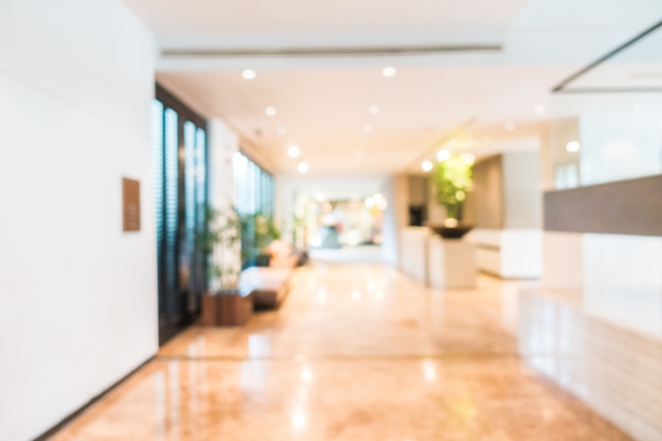 Free Photo blurred view of corridor with plants